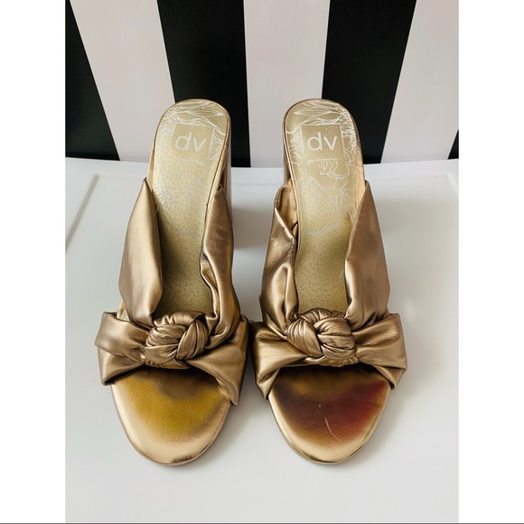 DV by Dolce Vita Shoes - Never worn gold chunky heel mules w/ front bow